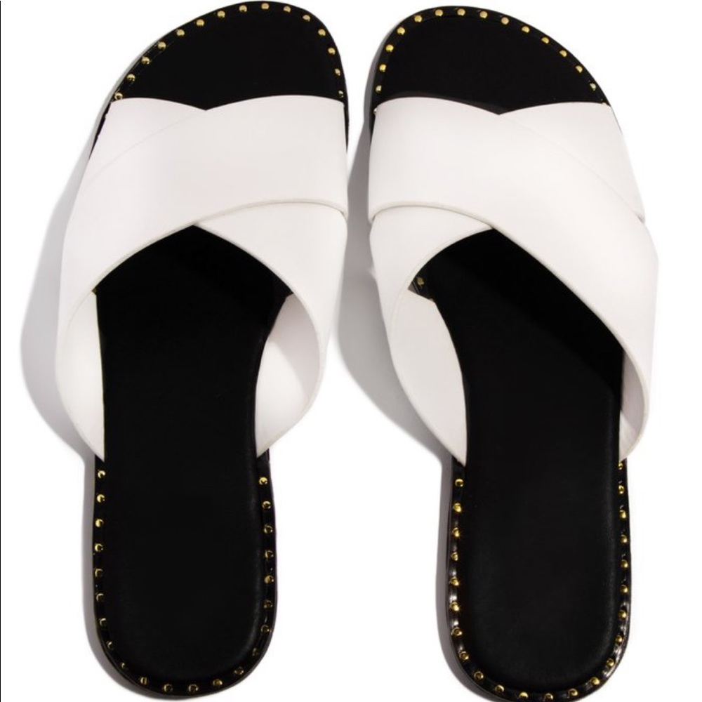 White X Band Studded Slide Flat Sandals - Picture 6 of 8